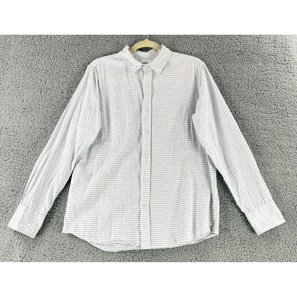 Flannel Brand Clothing Button-Up Shirt Mens Medium White Stripe‎ Cotton Linen LS